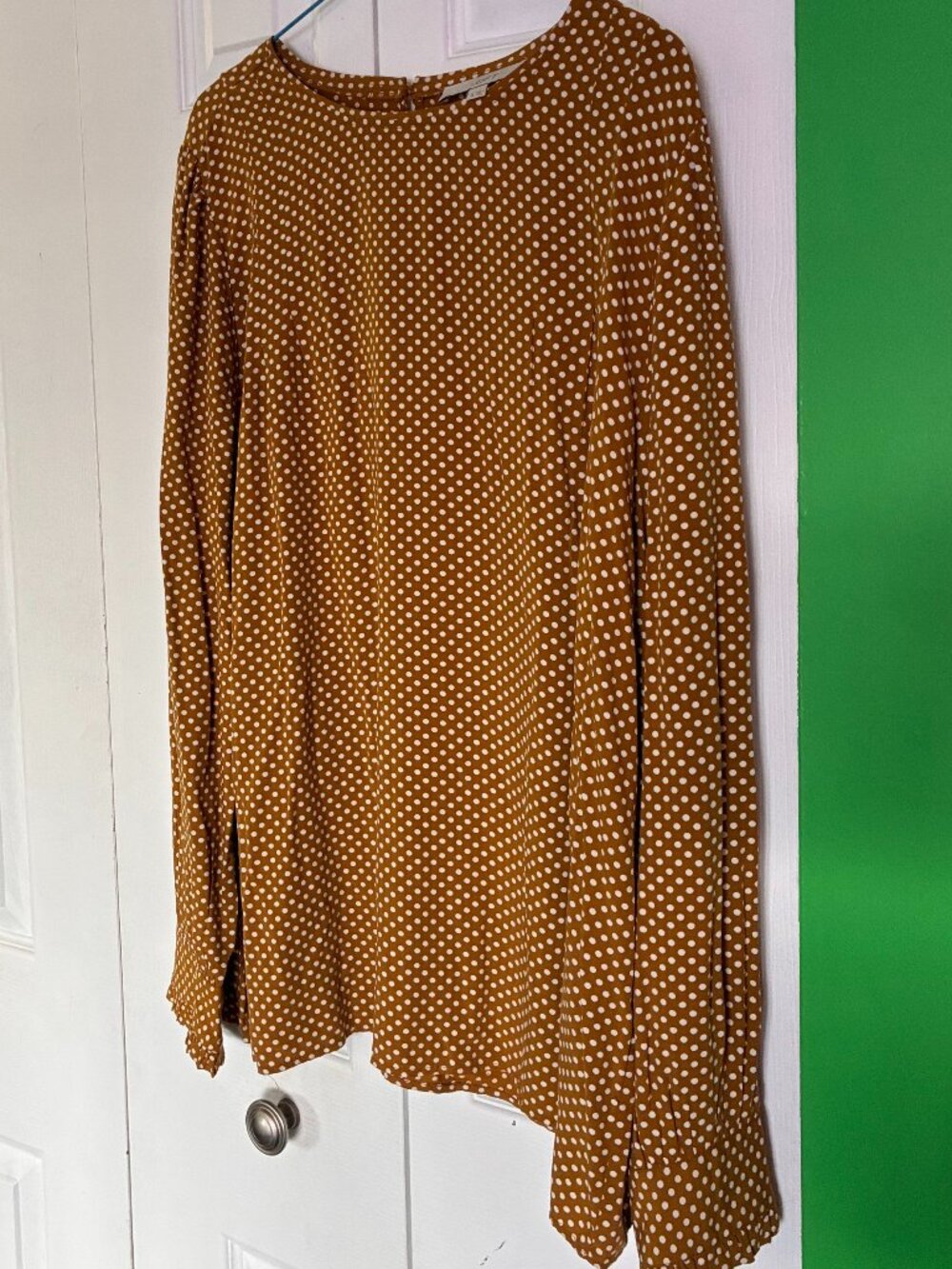 LOFT Golden Spice Dotted Long Sleeve Blouse Size XL